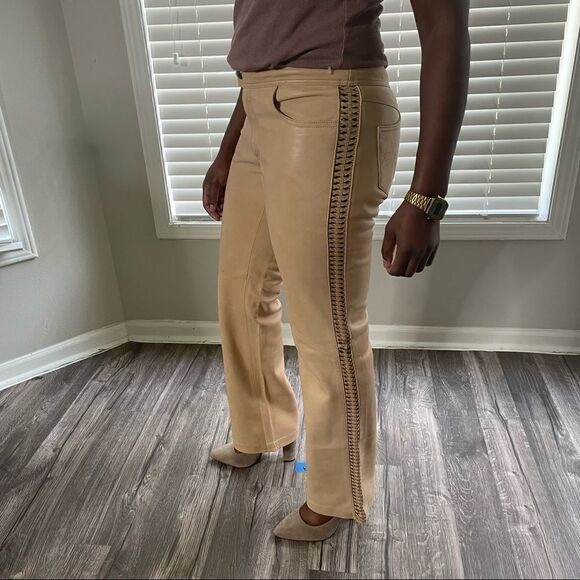 Harley Davidson Vintage Tan Leather Lace Up Pants - Picture 7 of 15